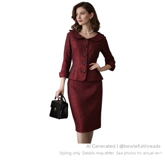 Laura Dresses & Skirts - Burgundy Textured small Skirt Suit Set Dark Academia Vintage Y2K Office